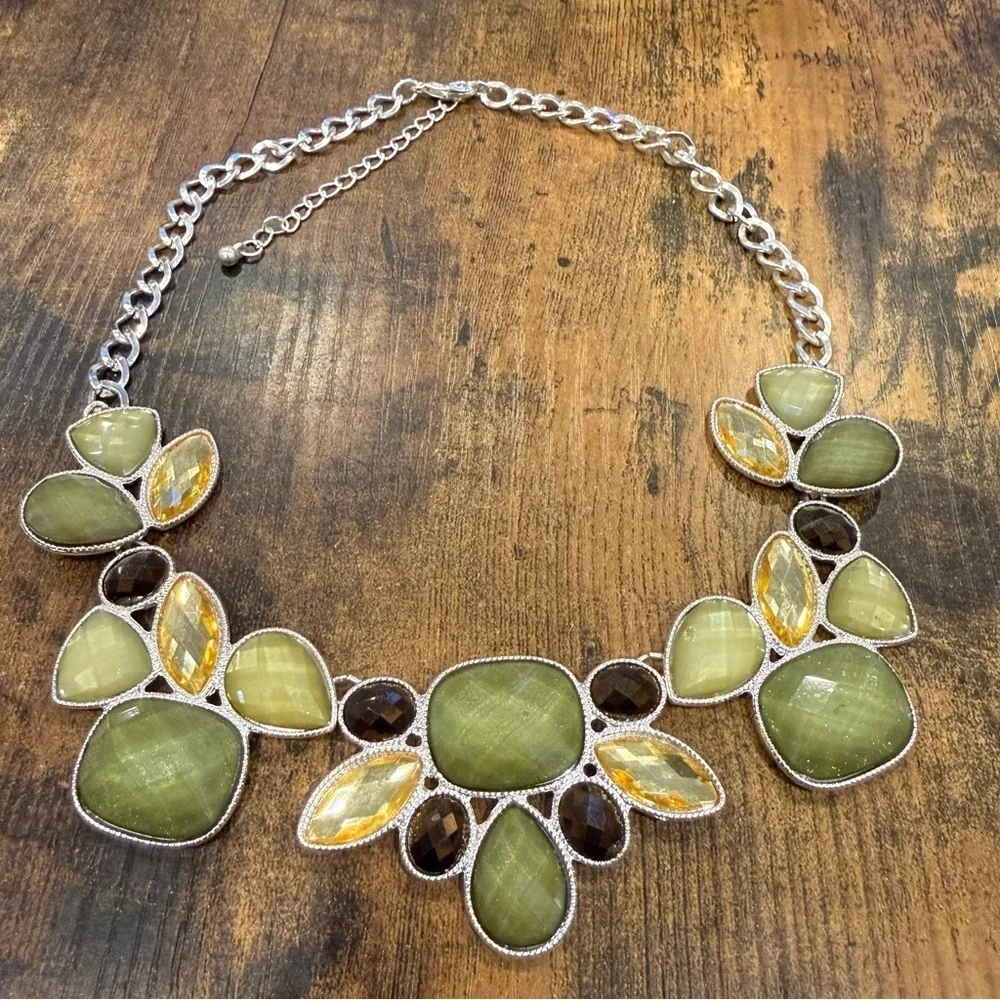 Peridot Citrine Colored Crystal Statement Y2K Chunky Necklace